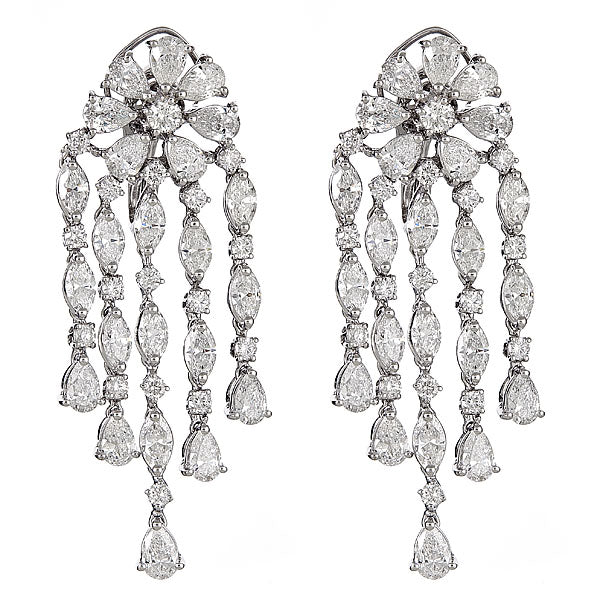 White Gold Drop Earrings with Round and Fancy Cut Diamonds-0