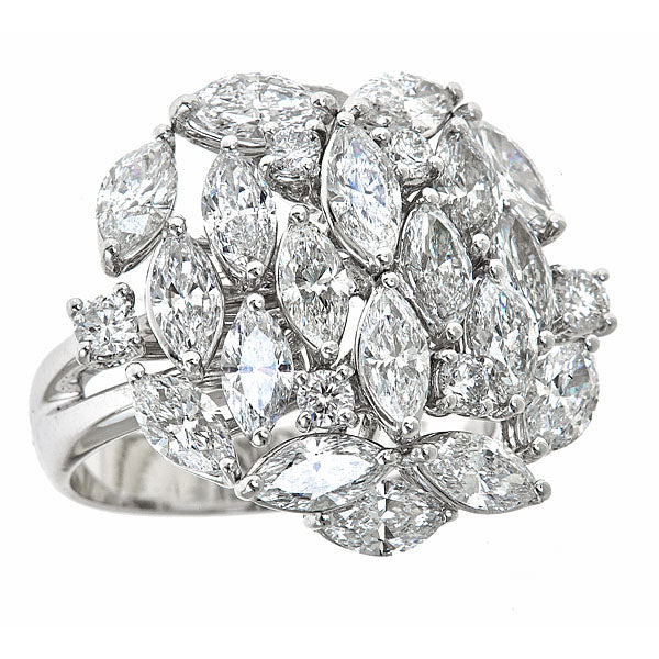 White Gold Cocktail Ring with Round and Marquise Diamonds-0